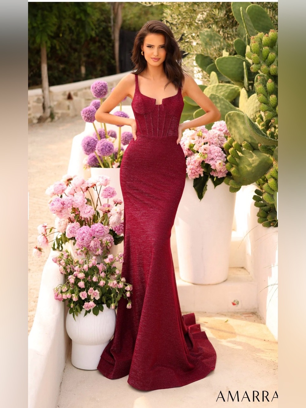 AMARRA Burgundy Mermaid Prom Dress with Structured Bodice size 12